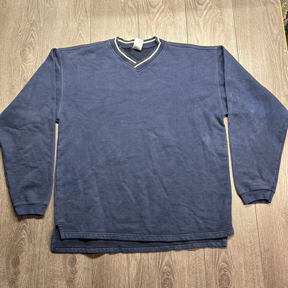 Vintage Fruit of the Loom Premium Cotton XL V-Neck Sweatshirt Navy Blue Mens